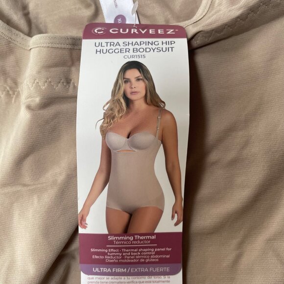 Curveez® Ultra Shaping Hip Hugger Bodysuit Shapewear Tan Beige Nude Sz XL - Picture 7 of 8